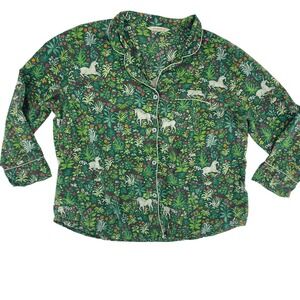 Printfresh Womens XL Unicorn Garden Organic Cotton Pajama Top Green Long Sleeve